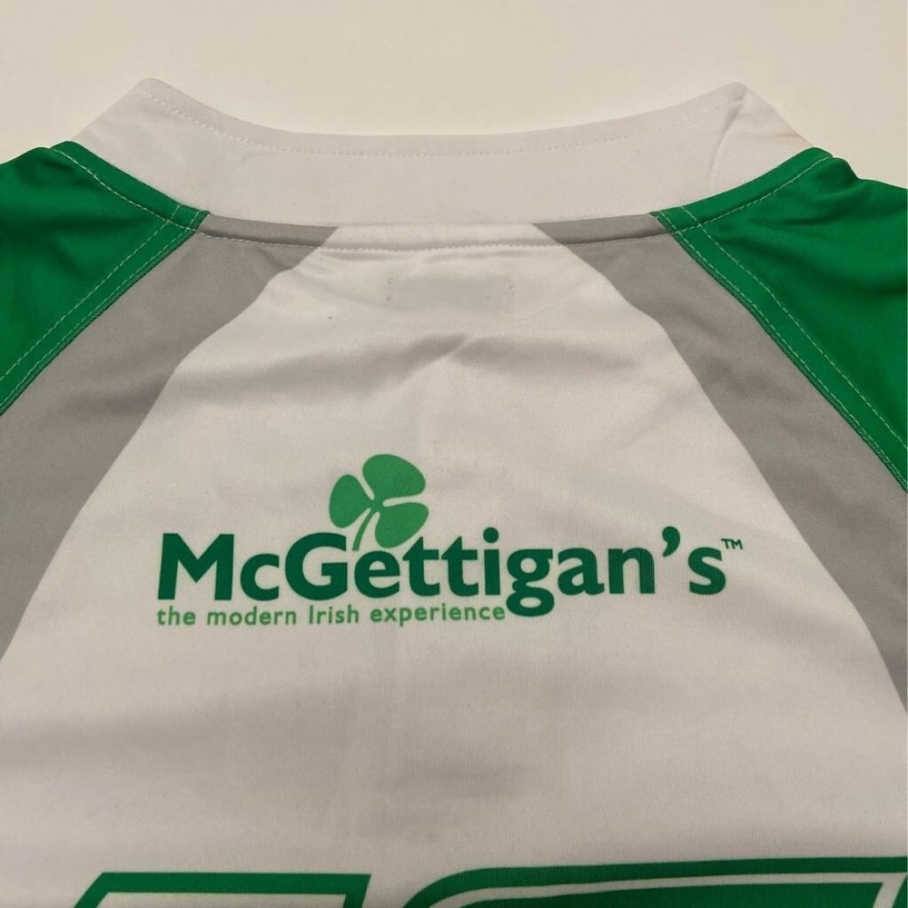 McGettigans Mens Jersey Shirt L White Green Shamrock Clover Short Sleeve Henley - Picture 4 of 7